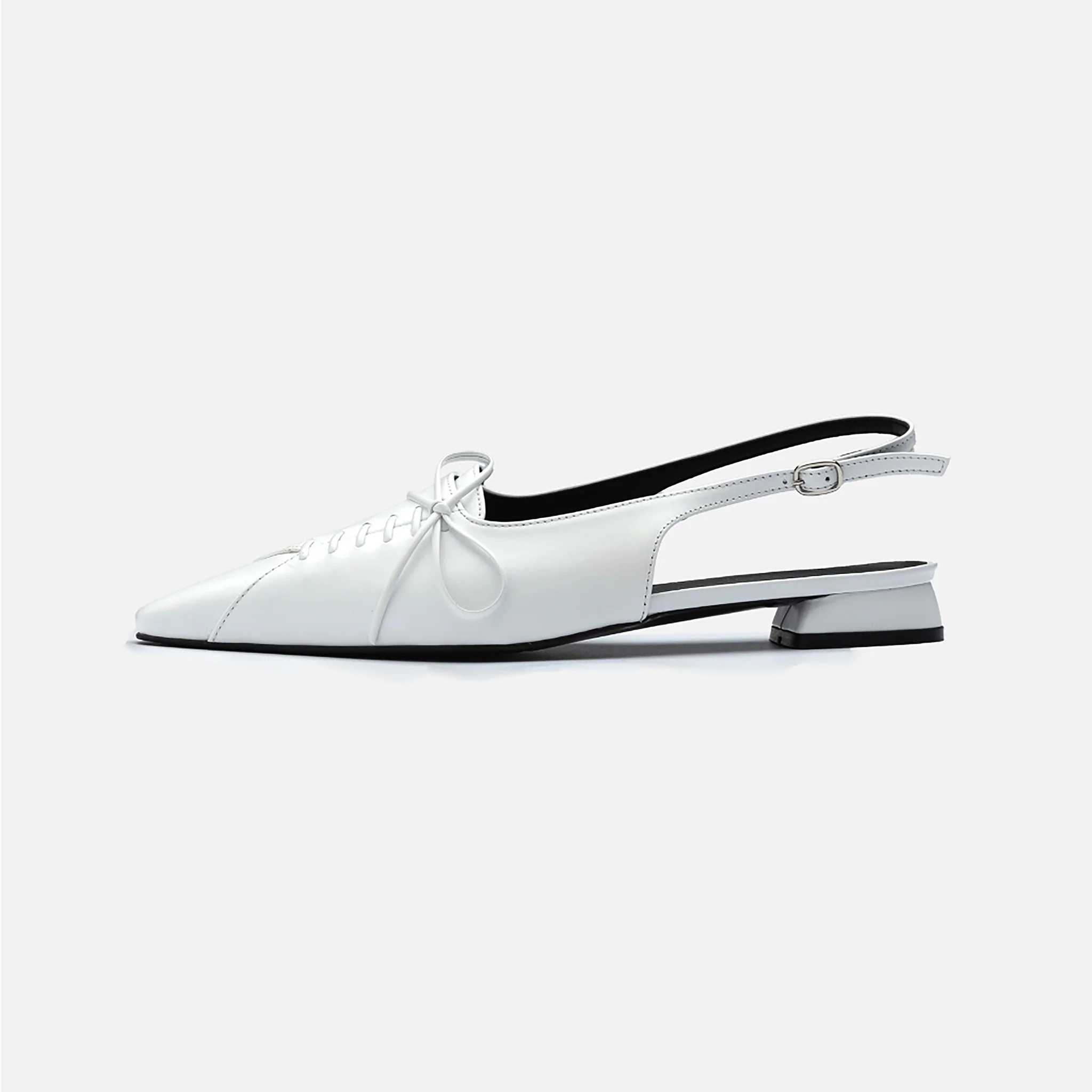 White Slingback Lace-Up Pointed Flats - Image 5