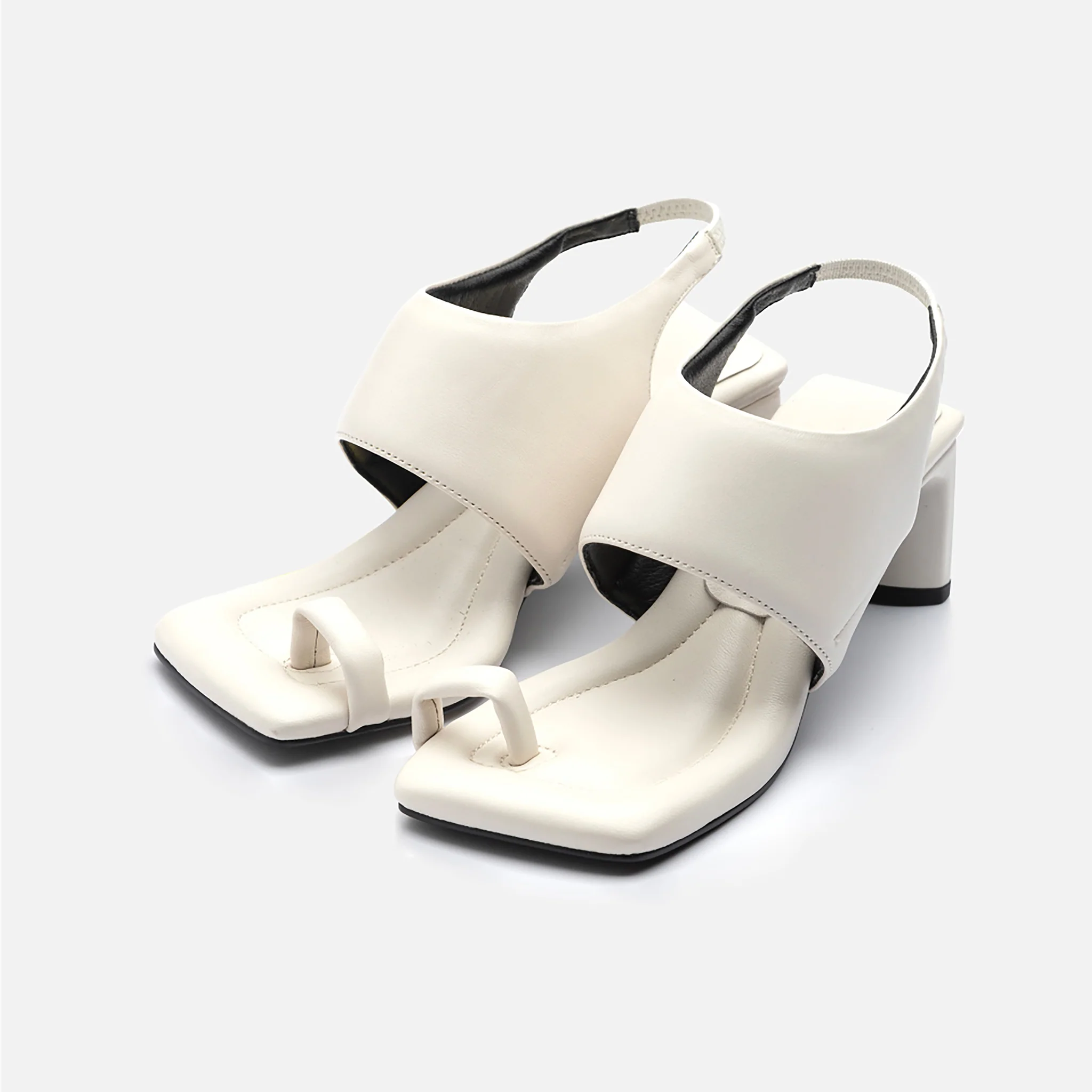 White Square-Toe Slingback 
Heeled Sandals - Image 2