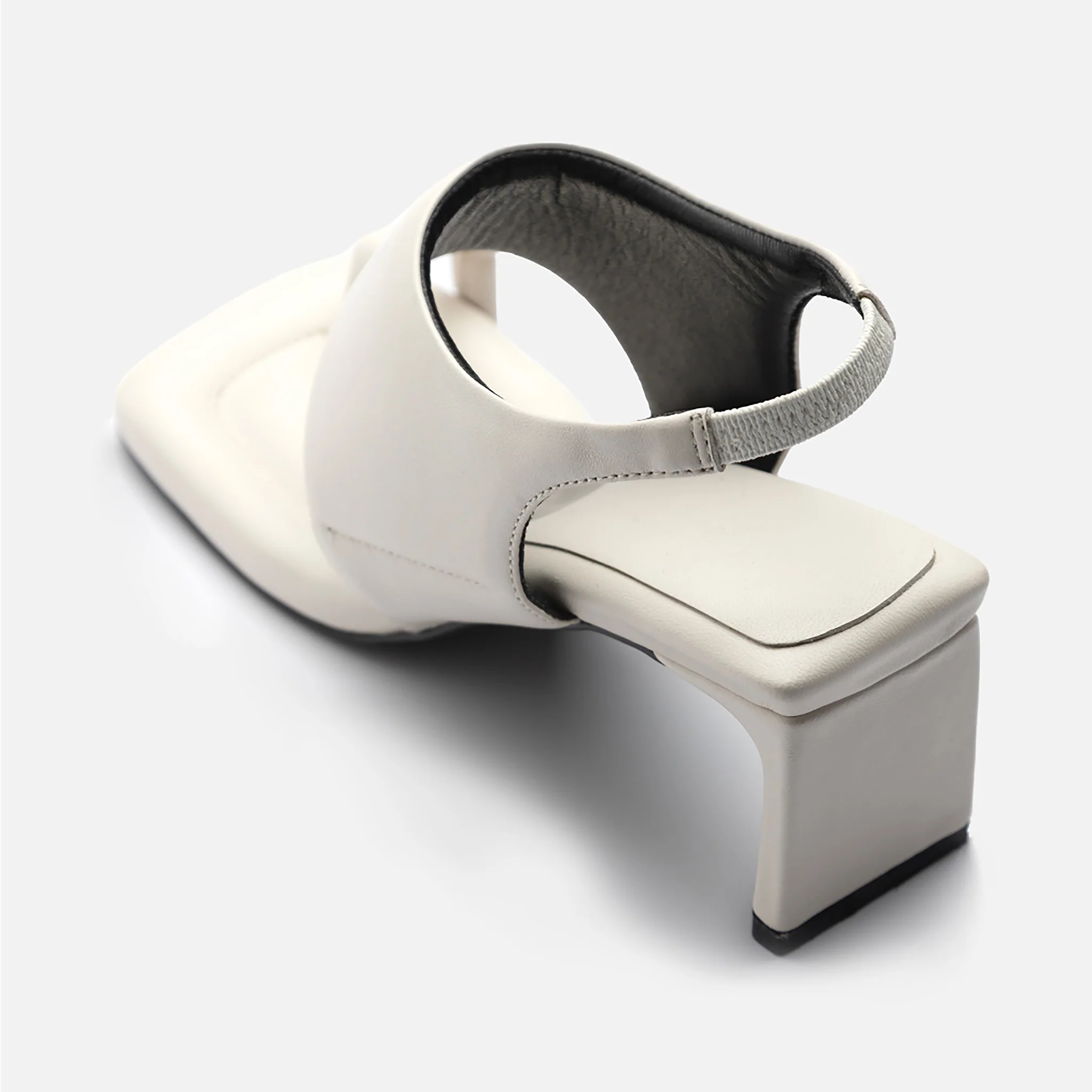 White Square-Toe Slingback 
Heeled Sandals - Image 3