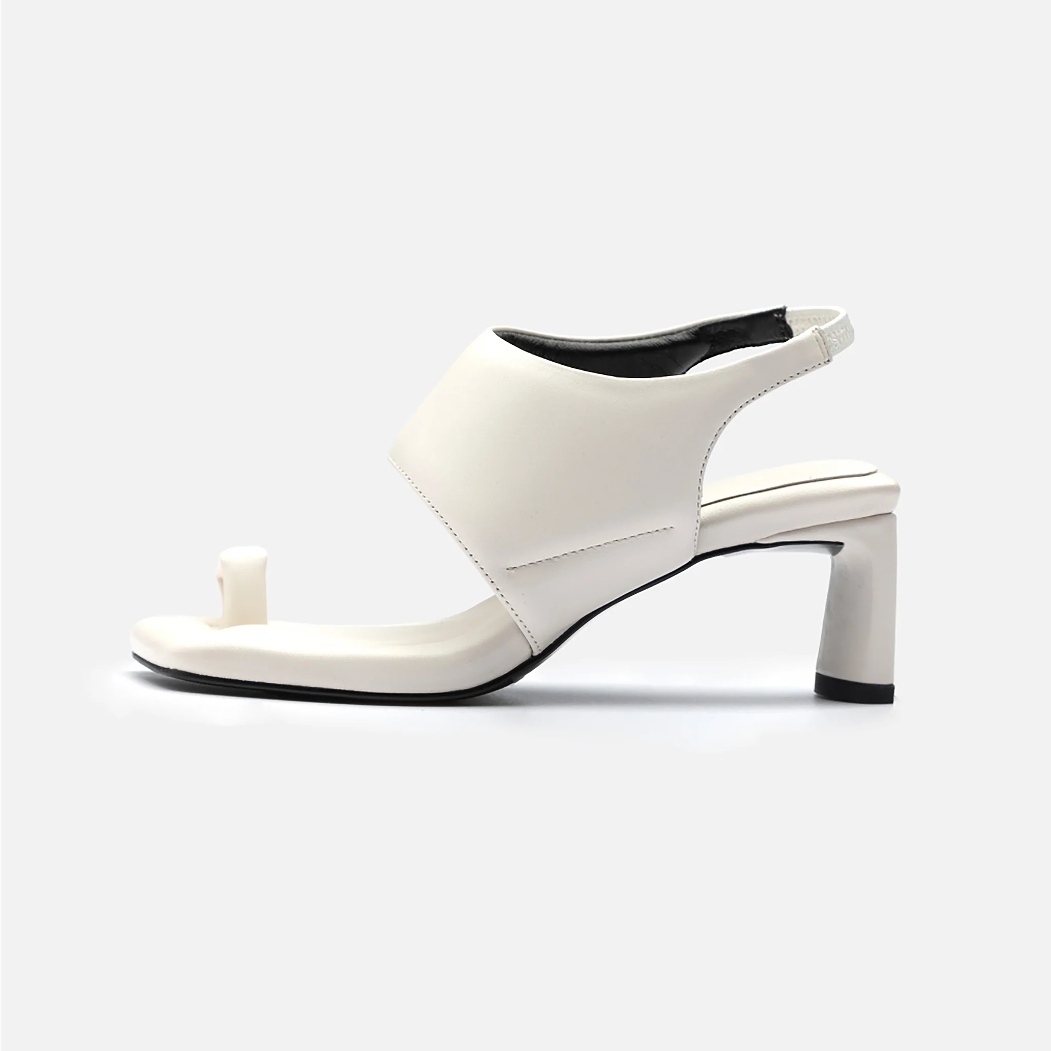 White Square-Toe Slingback 
Heeled Sandals - Image 5