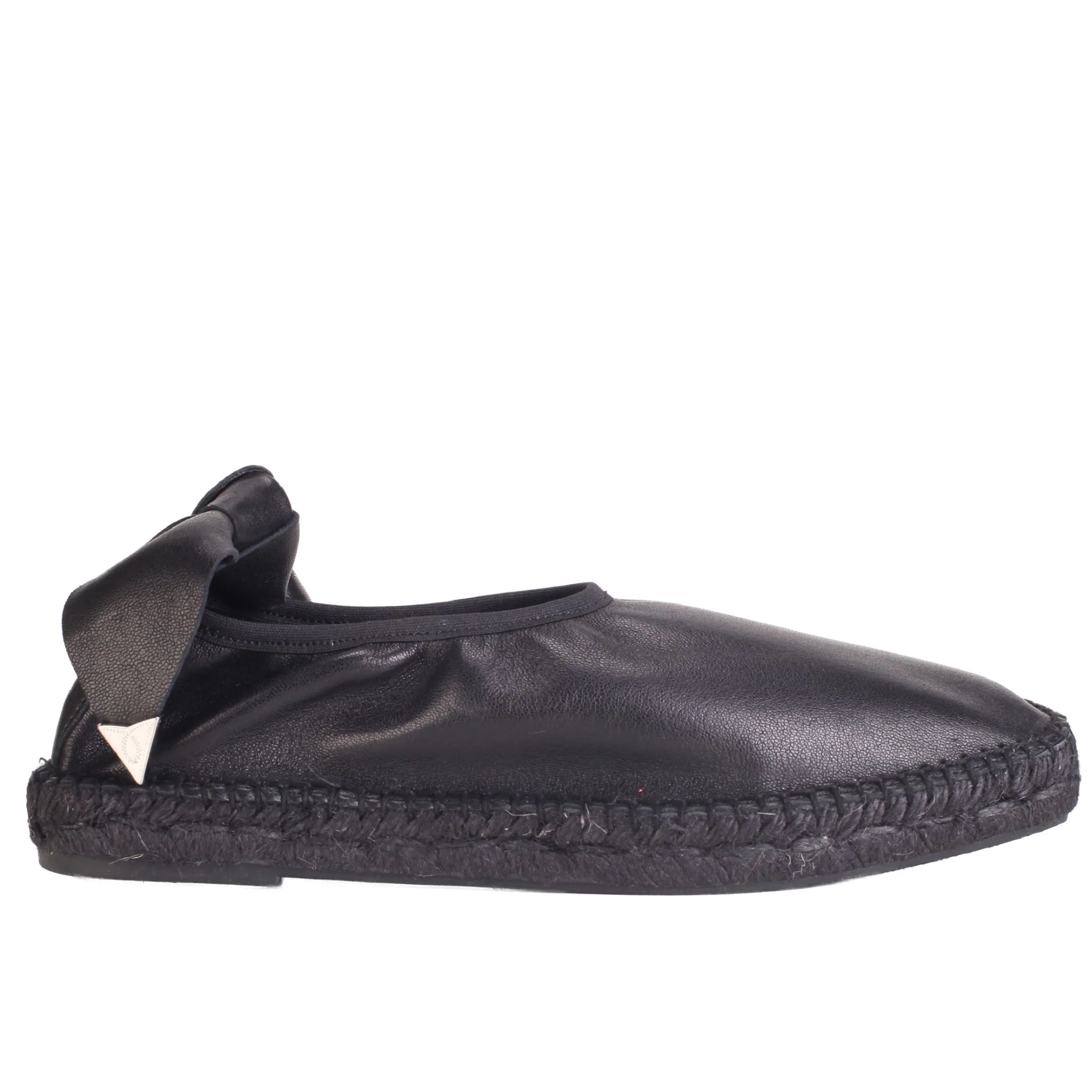 Black Leather Espadrille Slip-On with Chain - Image 3