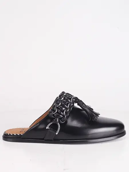Chain Tassel Leather Slide Loafers – Black Polido - Image 2