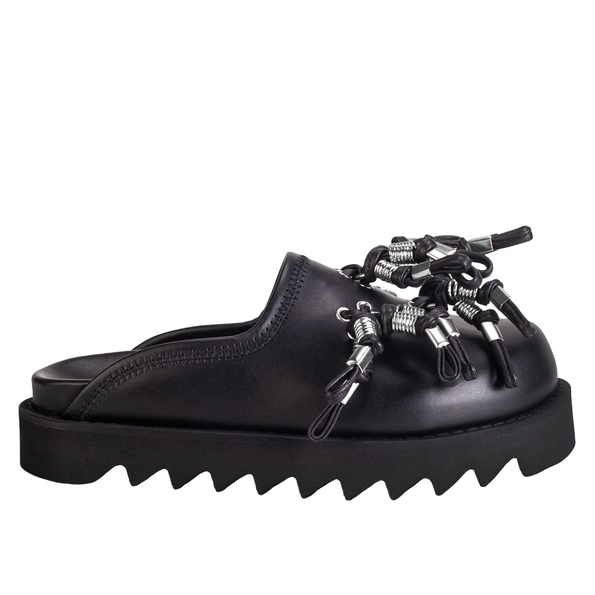 Industrial Tassel Platform Mules – Black Leather