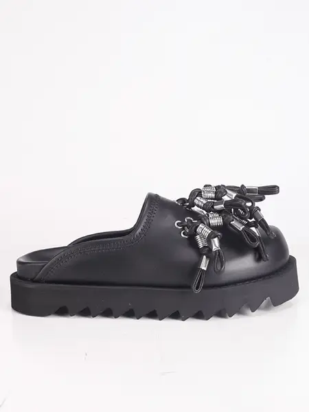 Industrial Tassel Platform Mules – Black Leather - Image 2