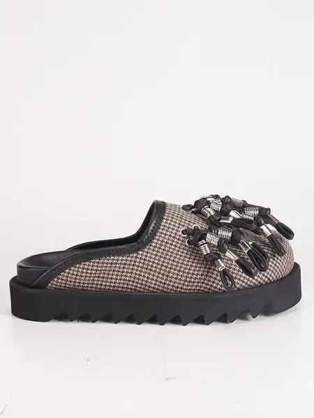 Plaid Industrial Tassel Platform Mules – Brown Mix - Image 2