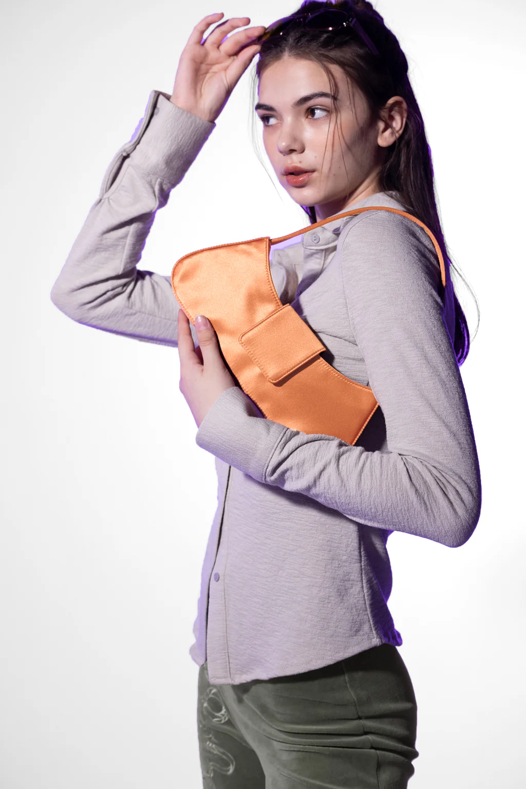 Rosie Satin Shoulder Bag | Orange - Image 3