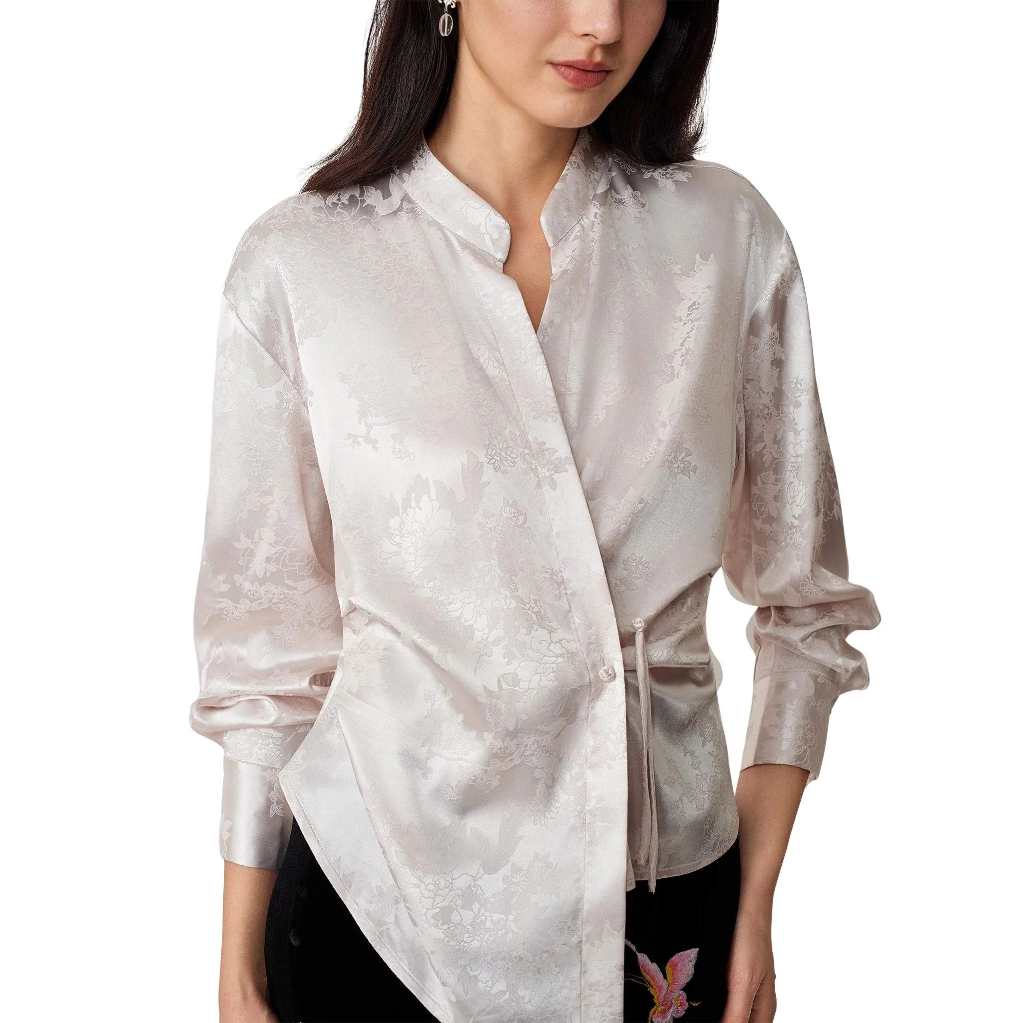 White V-Neck Hanfu Blouse - Image 3